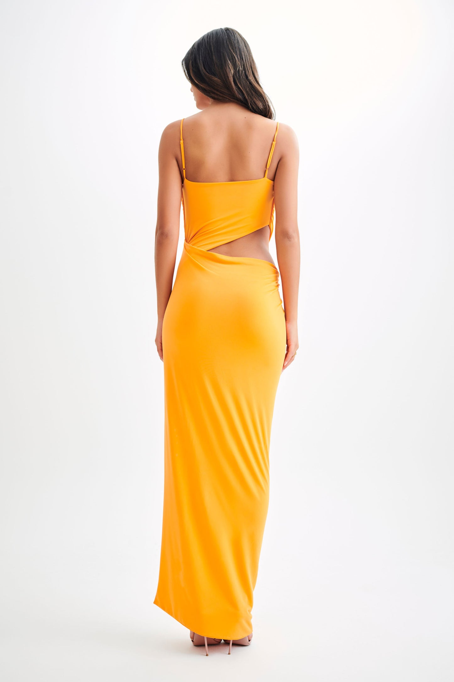 Jemma, robe maxi fluide et drapée - Sorbet d'orange