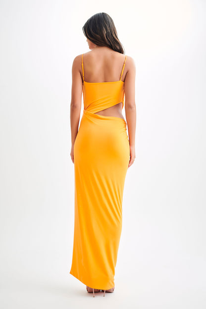 Jemma, robe maxi fluide et drapée - Sorbet d'orange