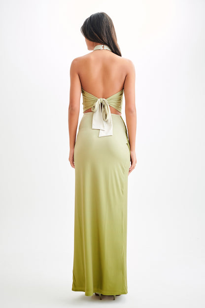 Jupe Maxi Évasée et Plissée Bronwyn - Vert Olive Vintage Ombré