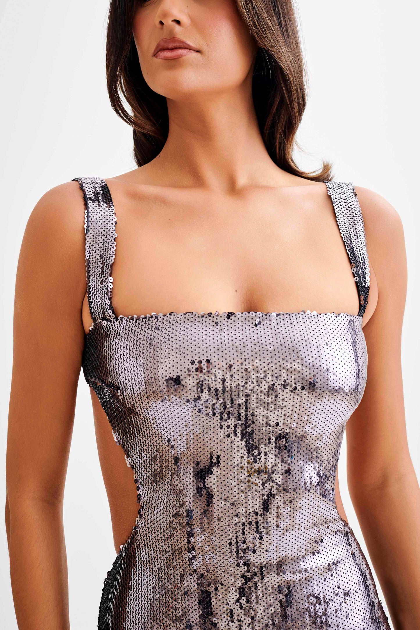Mini-robe Adoria à paillettes et découpes - Gris anthracite