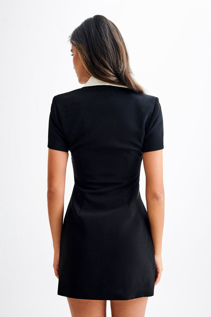 Mini-robe tailleur à col contrasté Paolina - Noir/Blanc