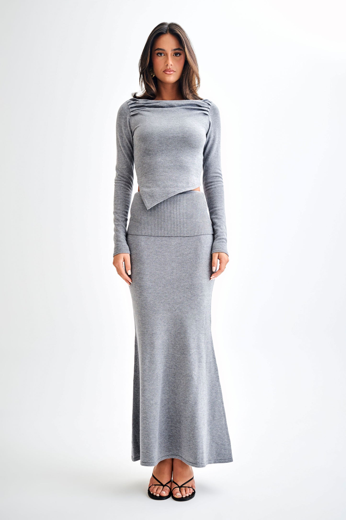 Jupe Maxi Tricotée Karlie avec Taille côtelée - Gris Anthracite