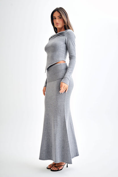 Jupe Maxi Tricotée Karlie avec Taille côtelée - Gris Anthracite