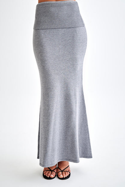Jupe Maxi Tricotée Karlie avec Taille côtelée - Gris Anthracite