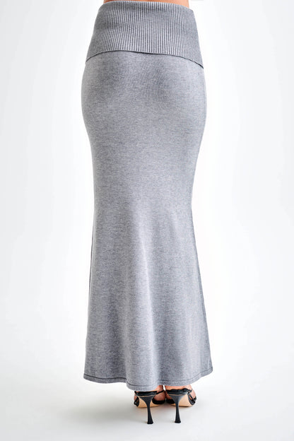 Jupe Maxi Tricotée Karlie avec Taille côtelée - Gris Anthracite
