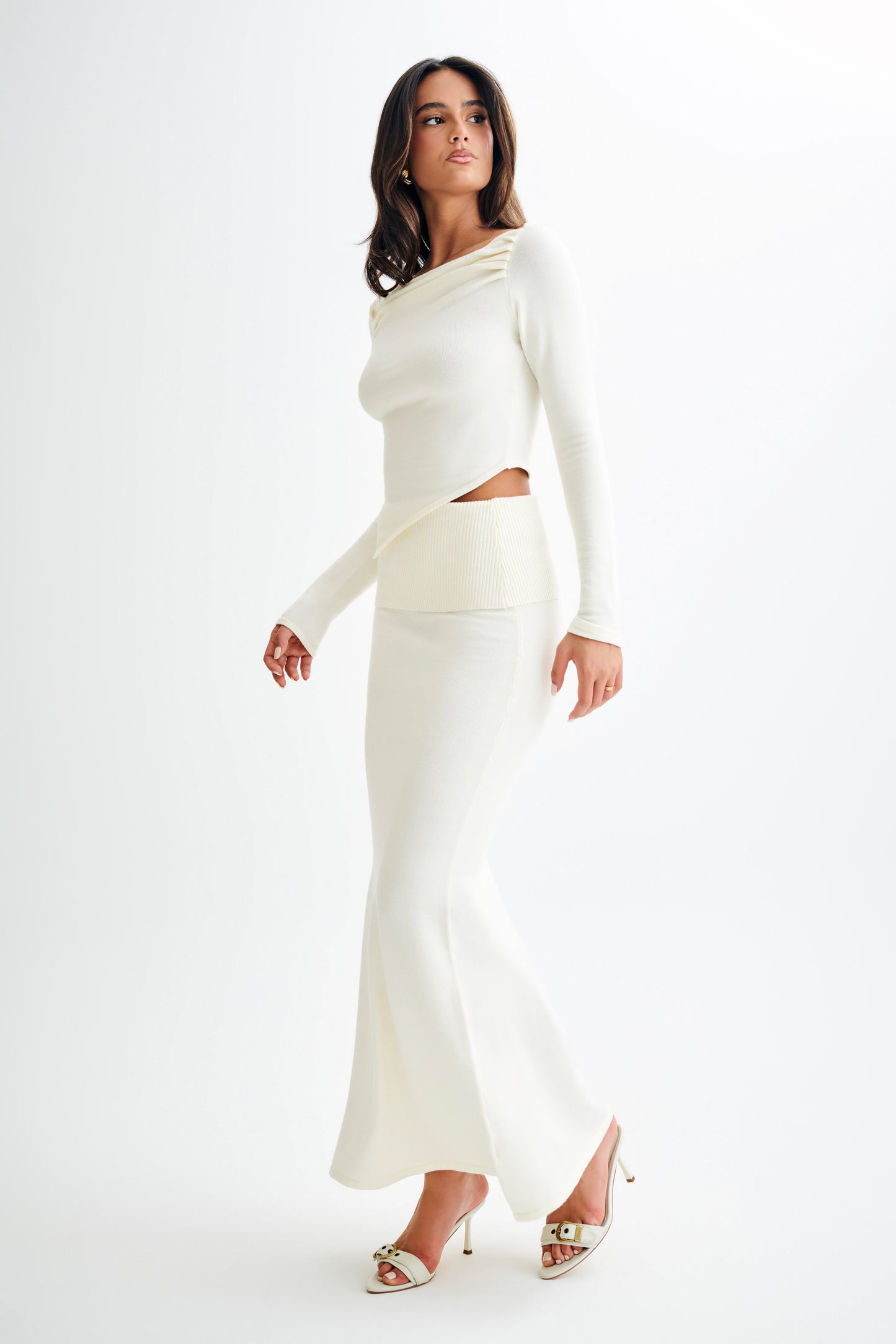 Jupe Maxi Tricotée Karlie avec Taille côtelée - Ivoire