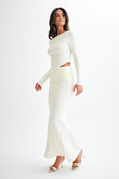 Jupe Maxi Tricotée Karlie avec Taille côtelée - Ivoire