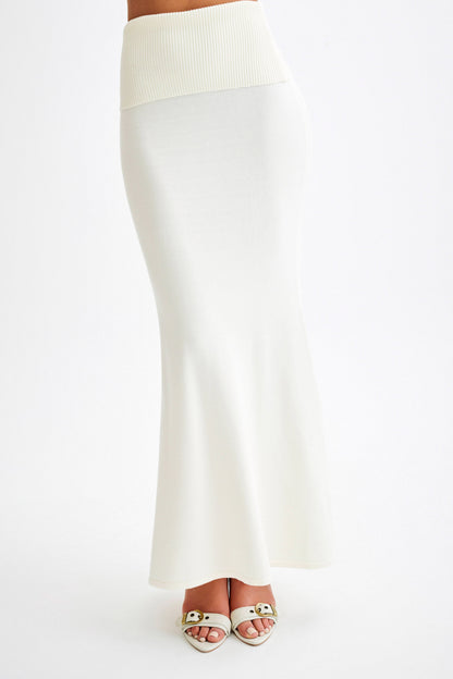 Jupe Maxi Tricotée Karlie avec Taille côtelée - Ivoire