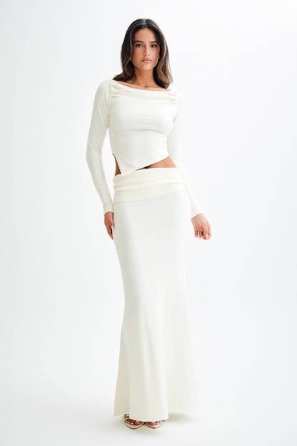 Jupe Maxi Tricotée Karlie avec Taille côtelée - Ivoire