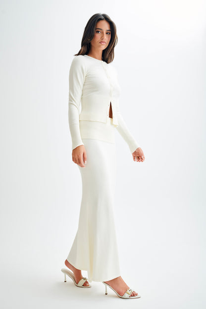 Jupe Maxi Tricotée Karlie avec Taille côtelée - Ivoire