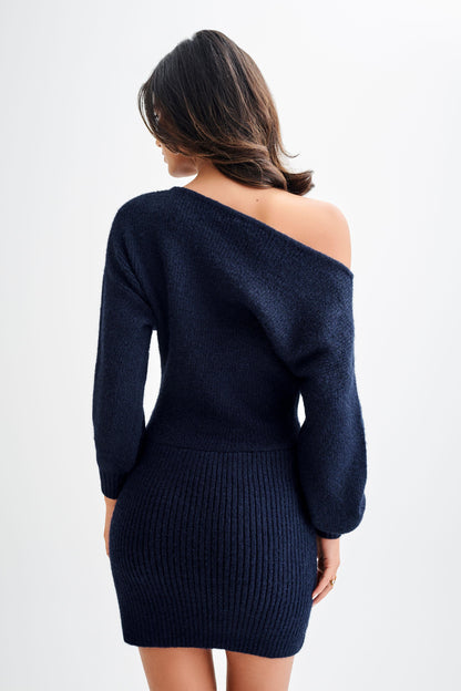 Robe mini en tricot à col bateau Rafferty - Bleu marine