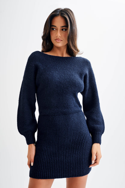 Robe mini en tricot à col bateau Rafferty - Bleu marine