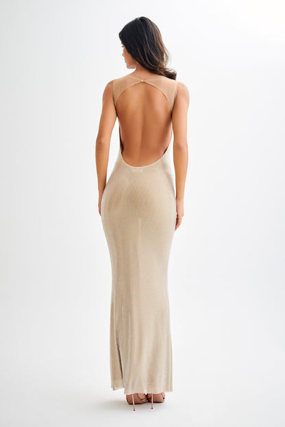 Jasmyn Robe Maxi avec Strass et Dos en Maille - Nude