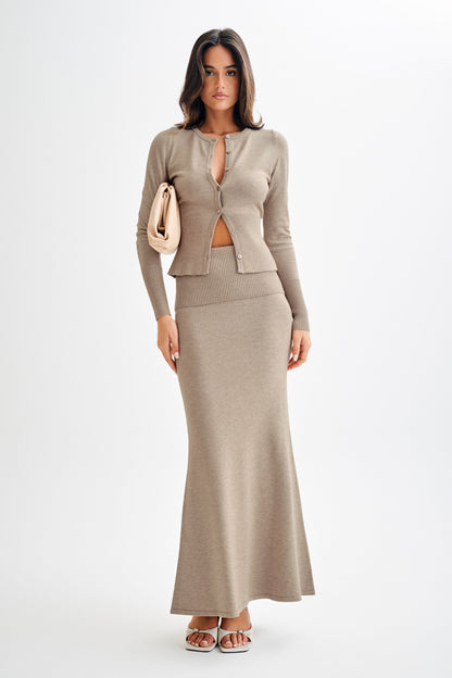 Jupe Maxi Tricotée Karlie avec Taille côtelée - Taupe Marle