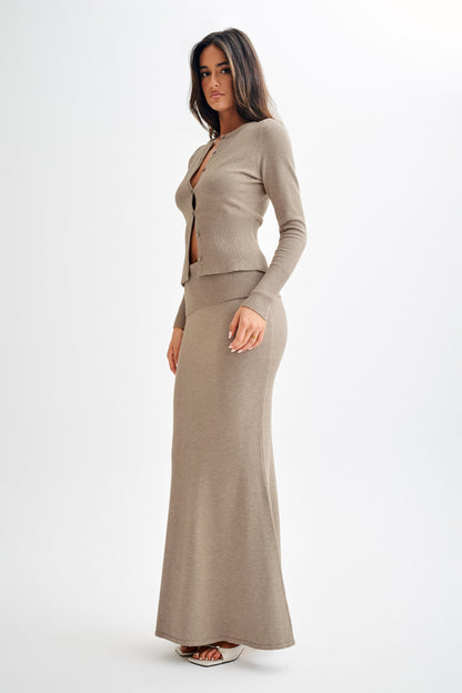 Jupe Maxi Tricotée Karlie avec Taille côtelée - Taupe Marle