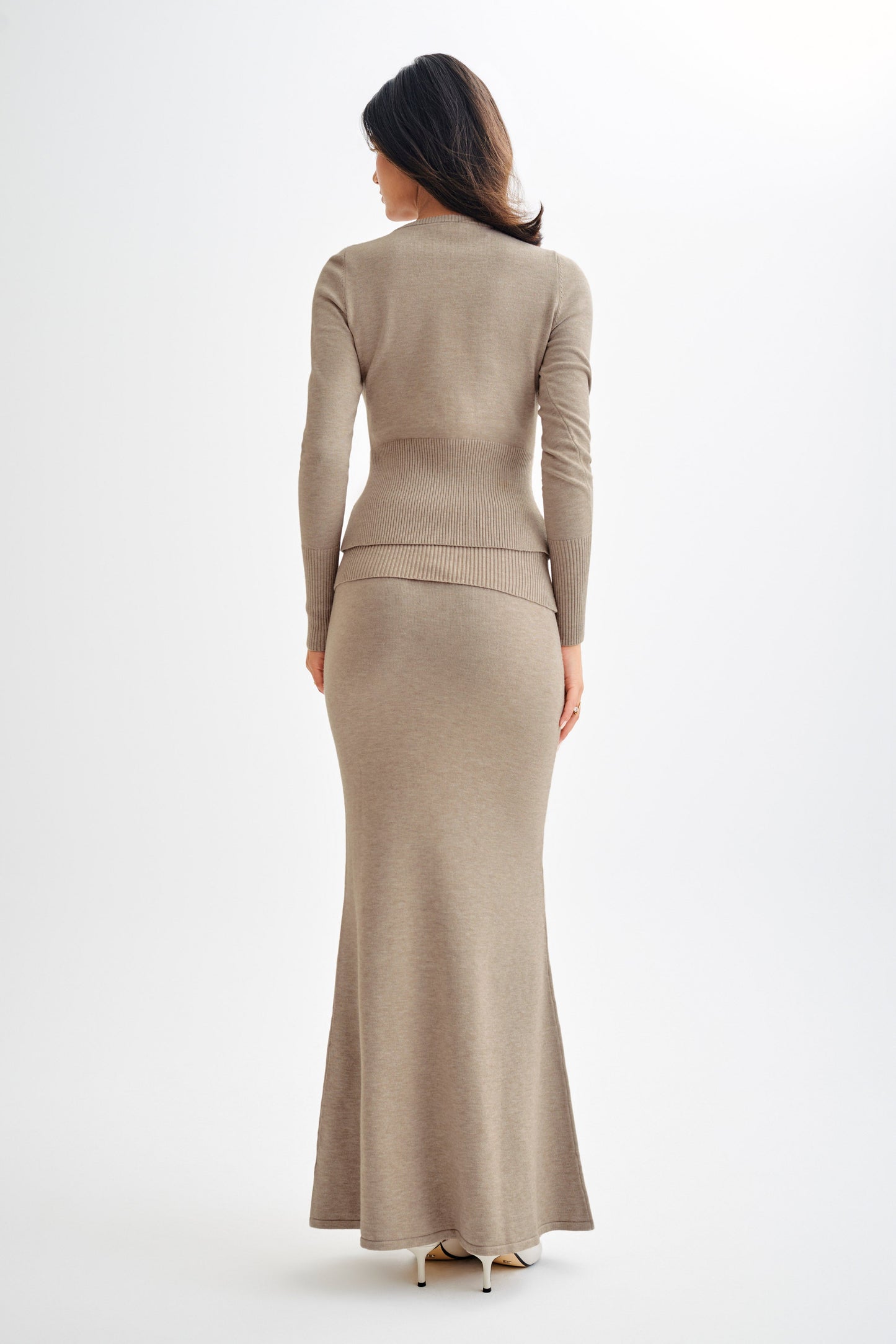 Jupe Maxi Tricotée Karlie avec Taille côtelée - Taupe Marle