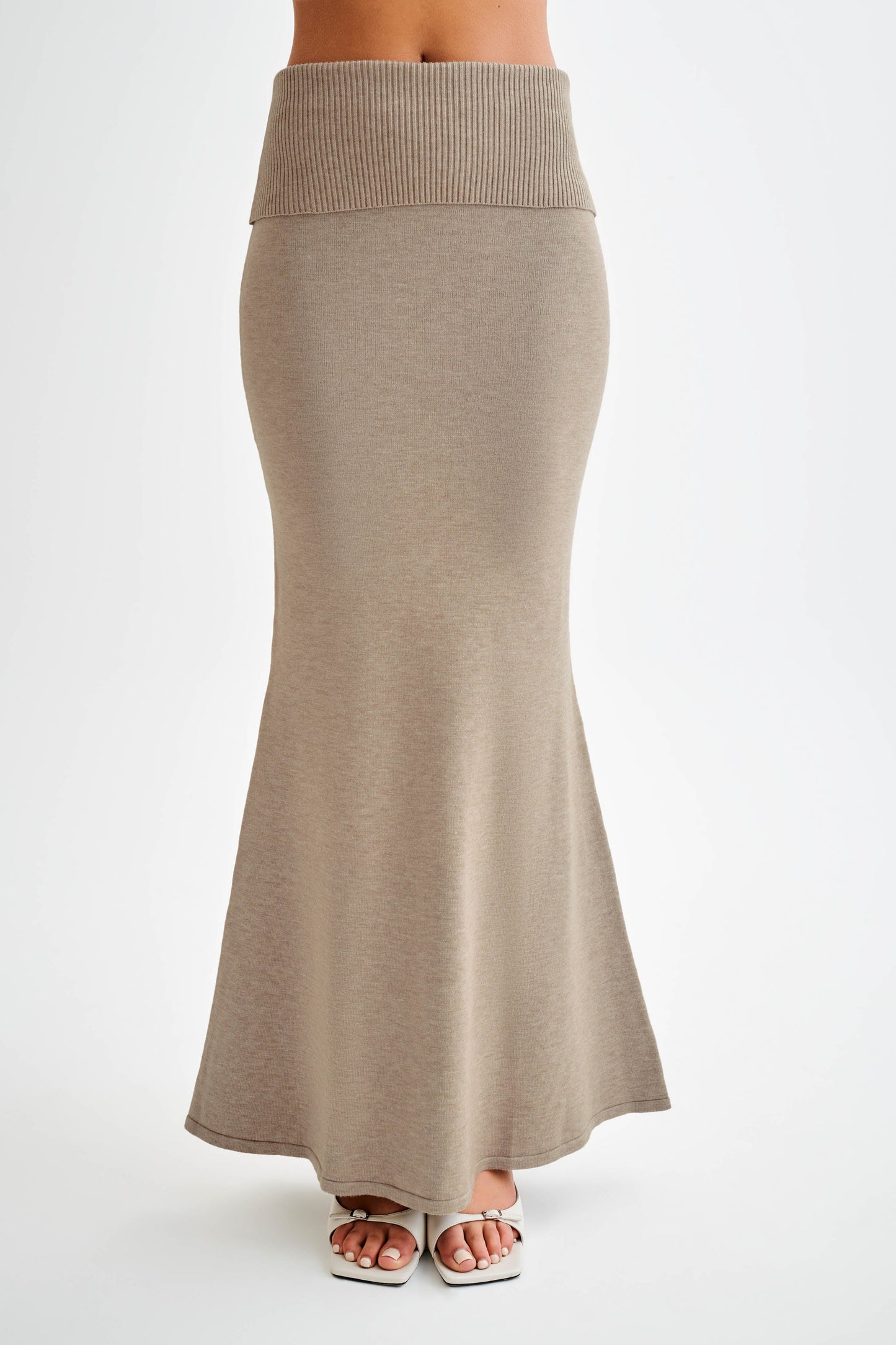 Jupe Maxi Tricotée Karlie avec Taille côtelée - Taupe Marle