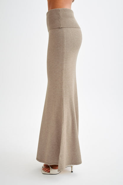 Jupe Maxi Tricotée Karlie avec Taille côtelée - Taupe Marle