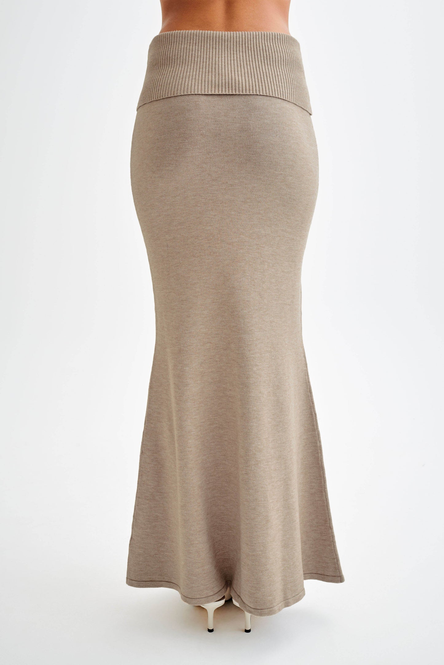 Jupe Maxi Tricotée Karlie avec Taille côtelée - Taupe Marle
