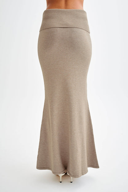 Jupe Maxi Tricotée Karlie avec Taille côtelée - Taupe Marle