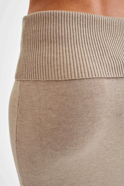 Jupe Maxi Tricotée Karlie avec Taille côtelée - Taupe Marle