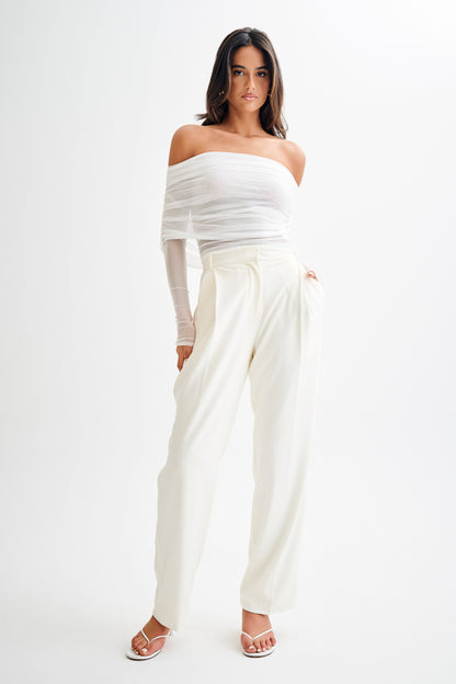 Top en mousseline de soie à épaules dénudées Everly - Ivoire