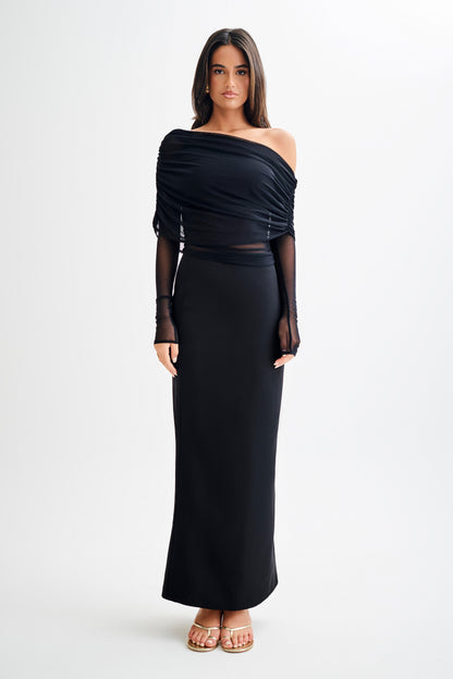 Top en maille transparente à épaules dénudées Everly - Noir