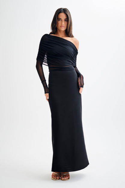 Top en maille transparente à épaules dénudées Everly - Noir