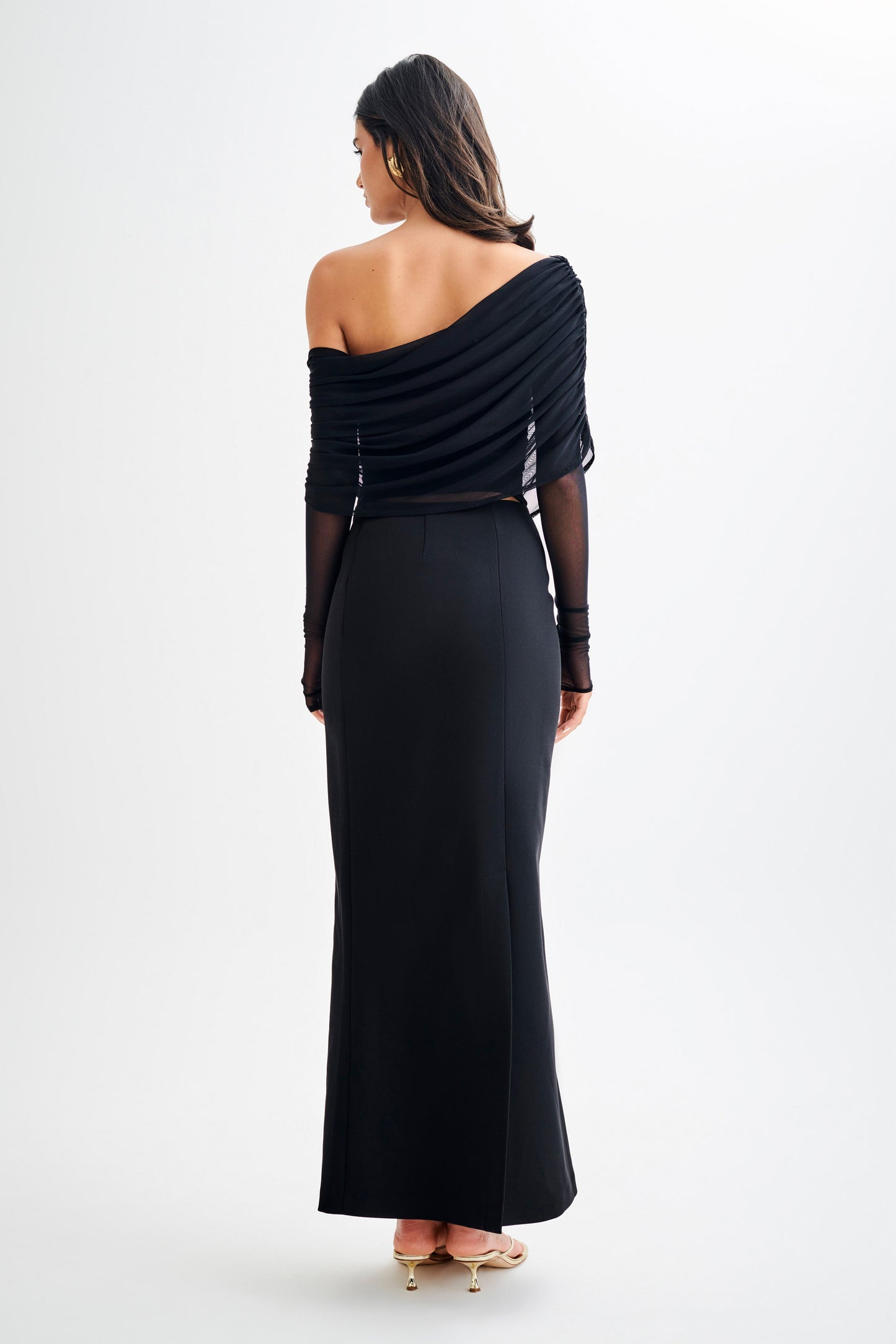 Top en maille transparente à épaules dénudées Everly - Noir