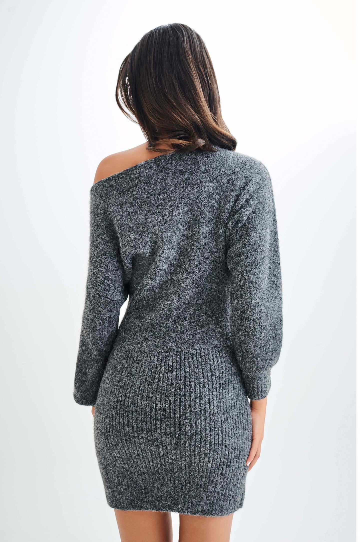 Robe mini en tricot à col bateau Rafferty - Gris anthracite chiné
