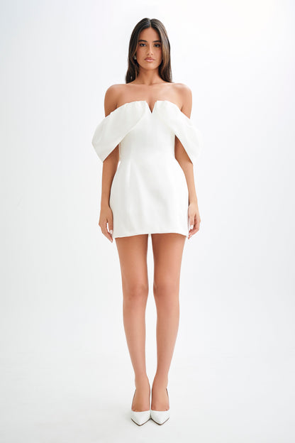 Robe corset en satin à épaules dénudées Portia - Blanc