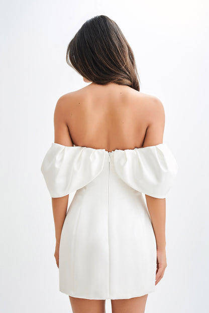 Robe corset en satin à épaules dénudées Portia - Blanc