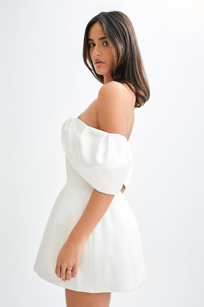Robe corset en satin à épaules dénudées Portia - Blanc