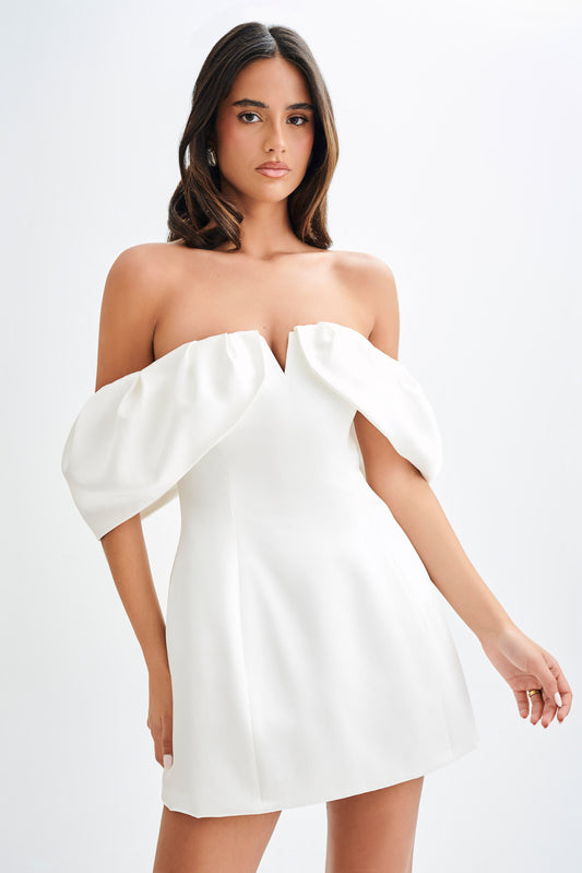 Robe corset en satin à épaules dénudées Portia - Blanc