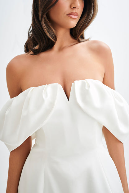 Robe corset en satin à épaules dénudées Portia - Blanc
