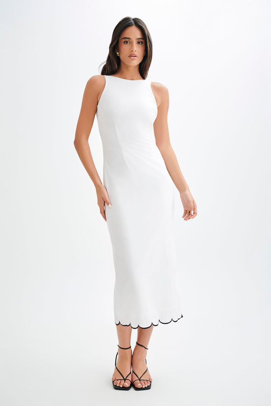 Robe midi en lin à volants Sofiane - Ivoire