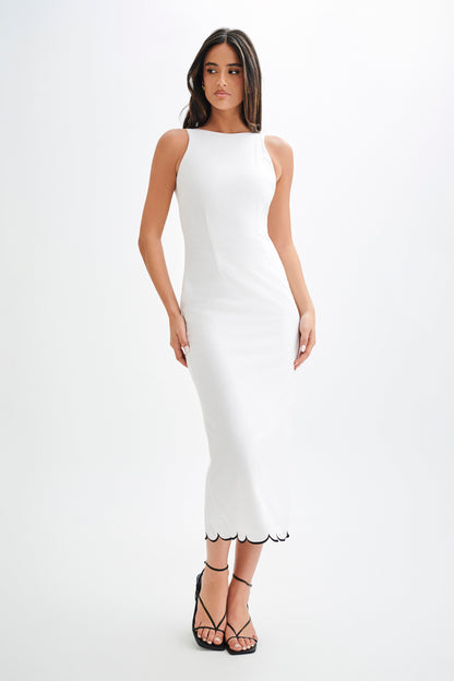 Robe midi en lin à volants Sofiane - Ivoire