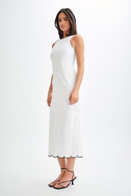 Robe midi en lin à volants Sofiane - Ivoire