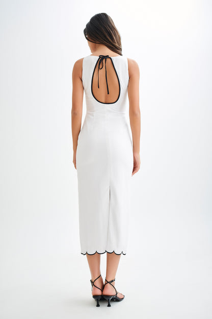 Robe midi en lin à volants Sofiane - Ivoire