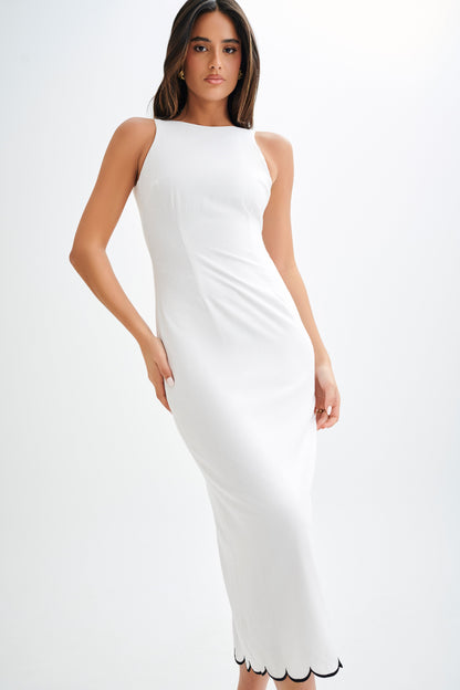 Robe midi en lin à volants Sofiane - Ivoire