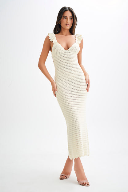 Robe Maxi en Tricot Contrastée Perpetua - Crème