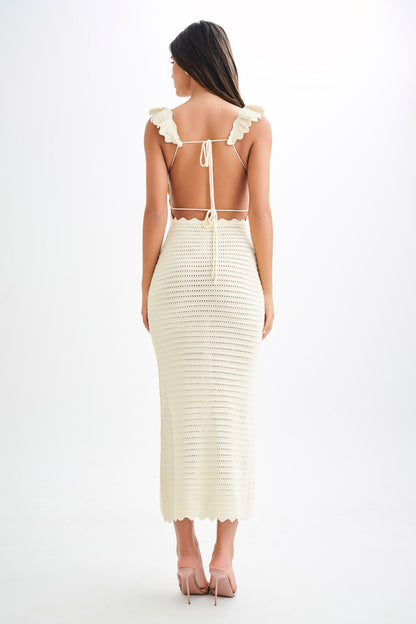 Robe Maxi en Tricot Contrastée Perpetua - Crème