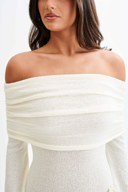 Robe maxi en tricot rose à épaules dénudées Kiki - Ivoire