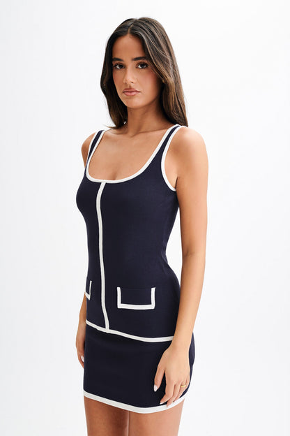 Jupe mini en tricot contrastée Becky - Bleu marine et ivoire