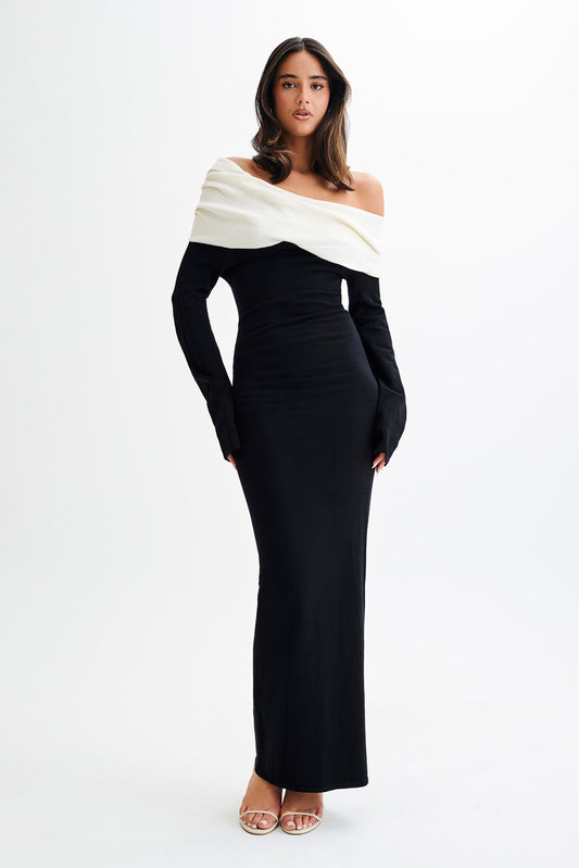 Robe Maxi Tricot Contrastée Yoko - Noir/Blanc