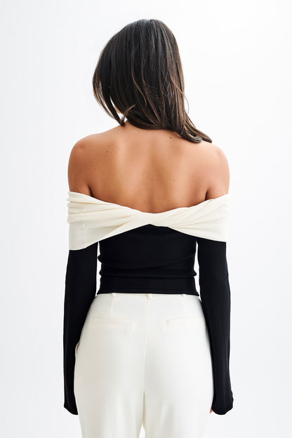 Top en tricot Yoko avec superposition contrastée - Noir/Blanc