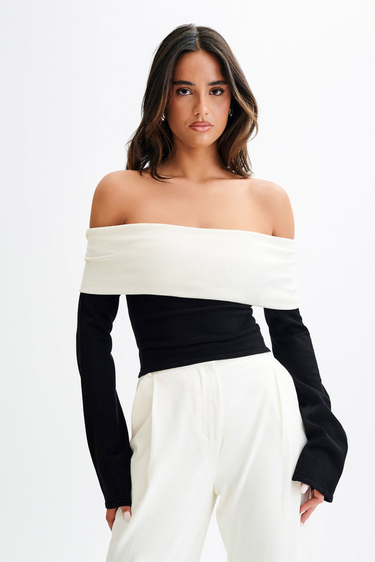 Top en tricot Yoko avec superposition contrastée - Noir/Blanc