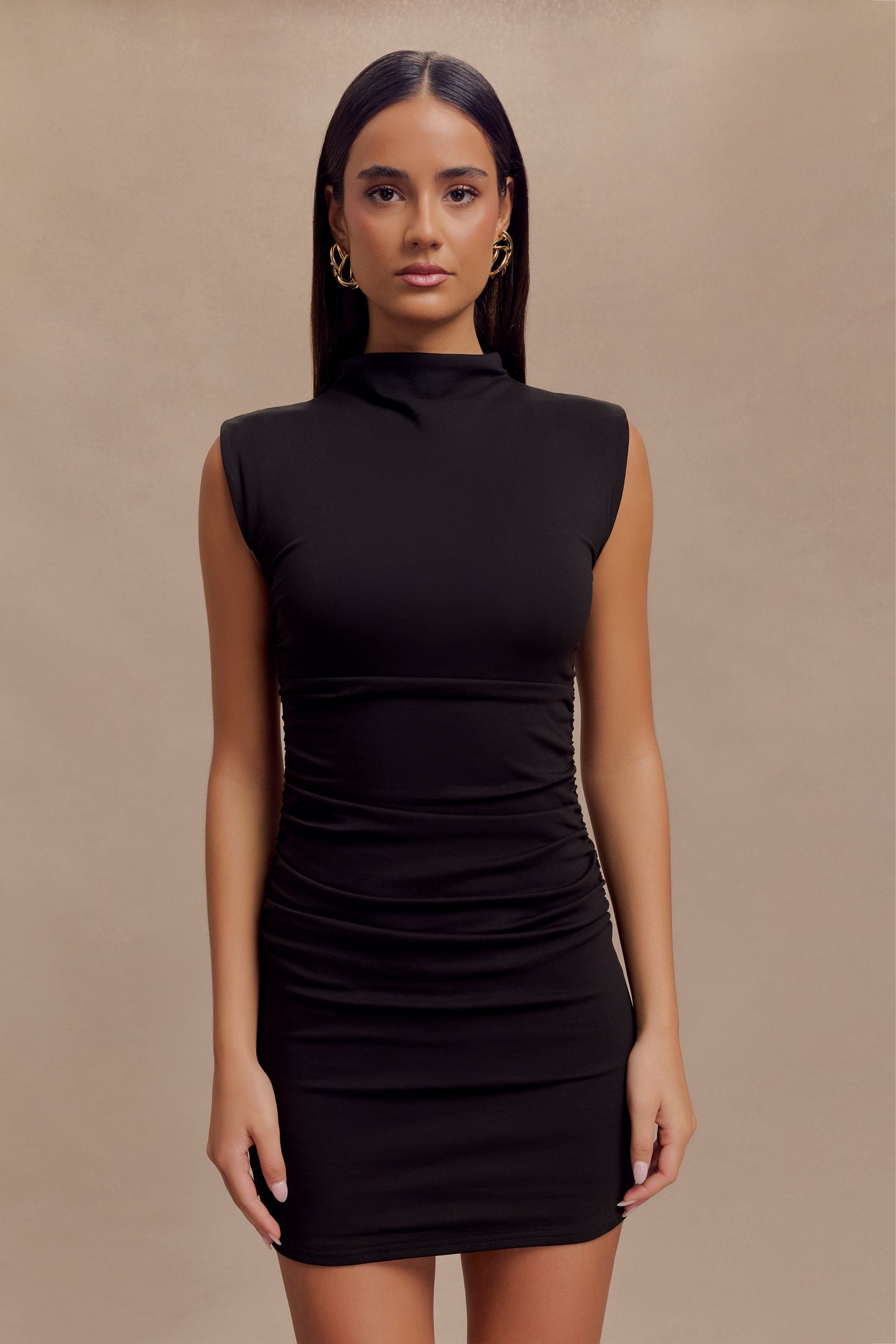 Robe mini sans manches à col montant Elliot - Noir
