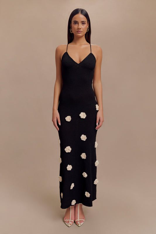 Robe Maxi Tricotée Suki à Motifs Floraux - Noir/Blanc