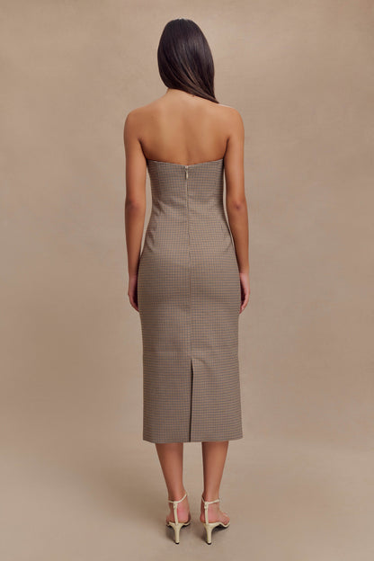 Robe midi sans bretelles Christie - Écossais beige
